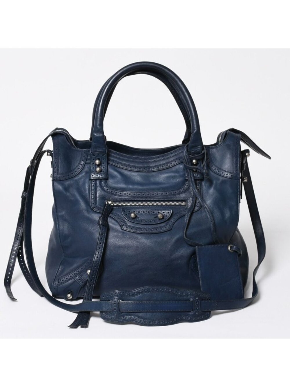Balenciaga Riva City Liberty 2-Way Shoulder Bag Perforated Silver